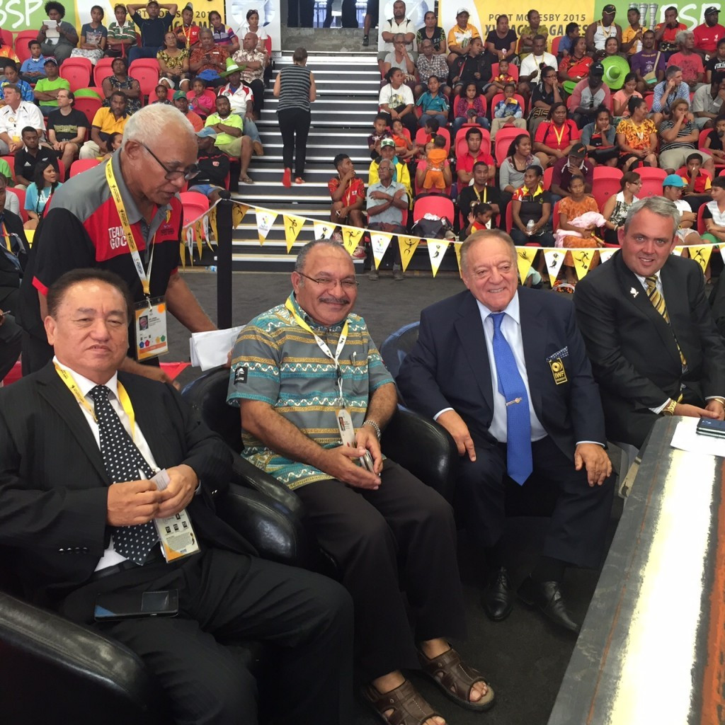 International Weightlifting Federation President Tamás Aján (centre, right) attended the Pacific Games here in Port Moresby along with other dignitaries ©IWF